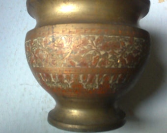 Ikebana Flower Arranging Brass Vase with Screen Top for stem separation - 6" high - 6" diam. etched brass form can be polished.