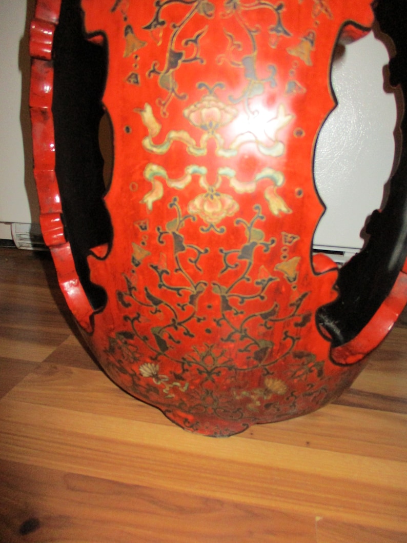 Painted Lacquer End Table Unusual Cinnabar Painted Floral Etsy
