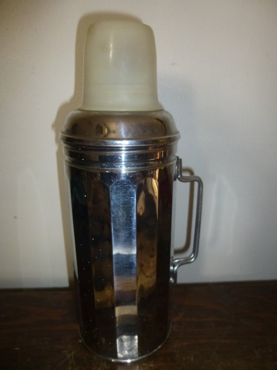 Unusual Chrome Thermos With Mercury Glass Liner Bakelite Lid/cup and Inner  Spout Fold Away Handles W/vintage Non-sealing Cork 