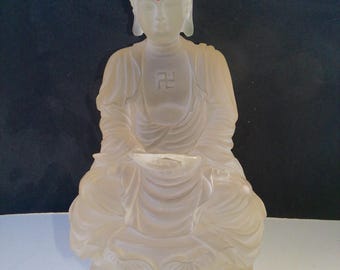 Buddha statue - Amitabha Buddha - mid century repro in frosted resin 7.25" high seated form on 4" diam base