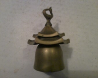 Brass Bell in shape of Pagoda - 3.75" high form 2.5" diameter across roof - service or door bell - meditation or decor