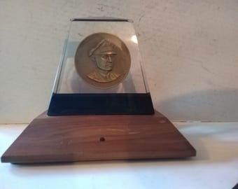 Congressional Medal Bronze Medallion in lucite/wood display - Lt Gen Ira C Baker/Aviation Pioneer Air Power Leader -  unusual 3" diam.