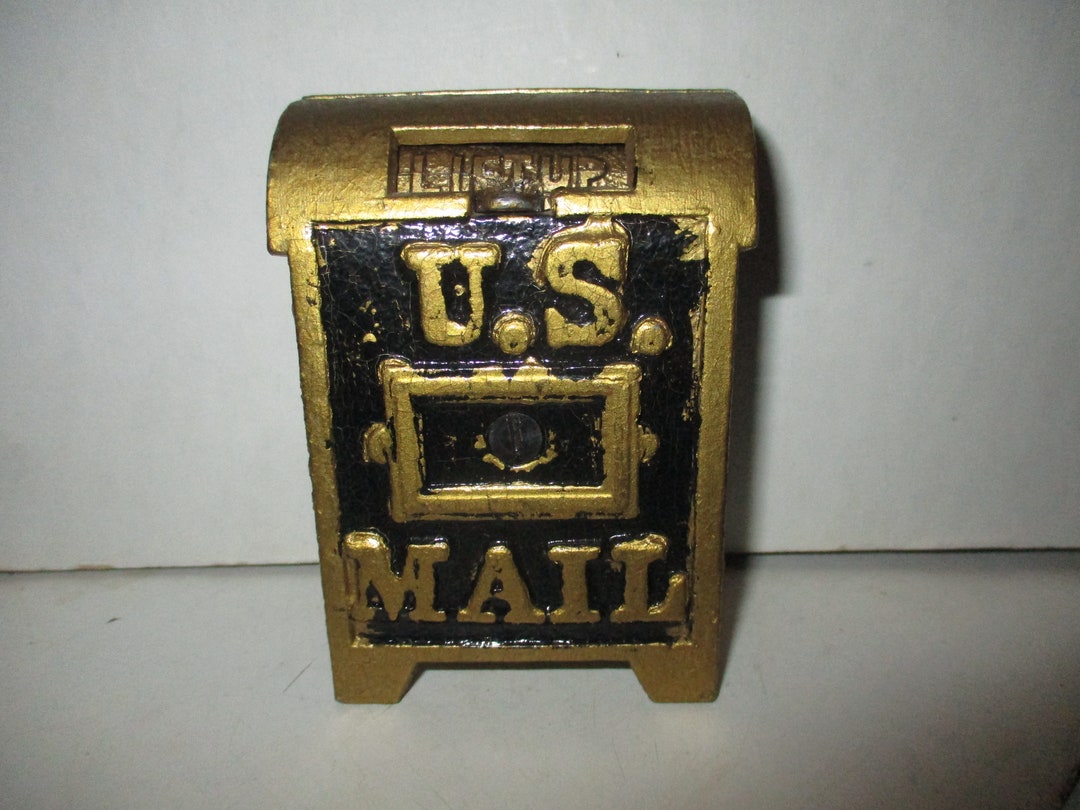 Toy Post Office Mailbox Bank Heavy Duty Cast Iron Mailbox in Black/gold