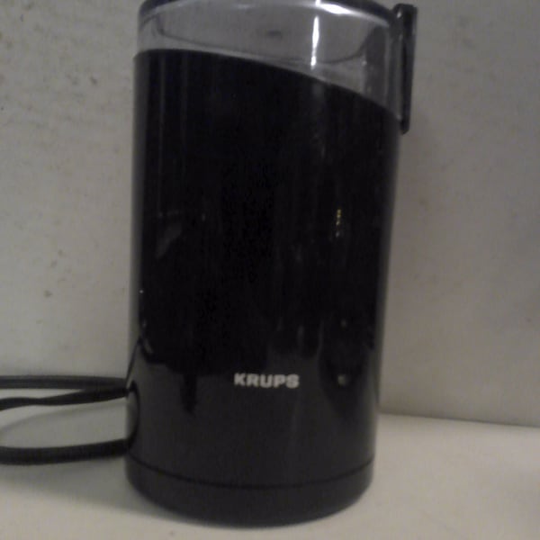 Krups 203 coffee grinder 6.75" high 4" oval 2 piece form  in excellent working condition - stylish modern decor for any kitchen