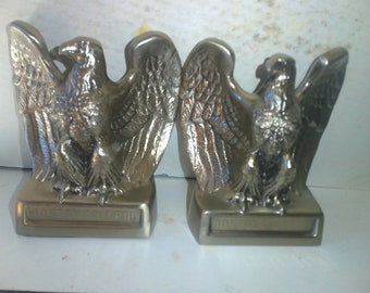 Boston College Federal Eagle Bookends - Large Unusual pair of Spelter forms with silver finish - 4.5" x 2.75 base 6.5" high 6" wingspan