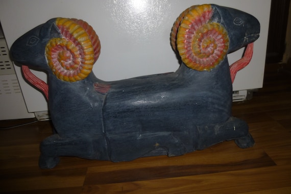 Egyptian 2 headed Ram Unusual carved and painted wood form | Etsy