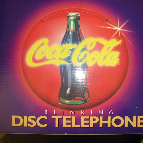 1995 Coca-Cola Disc Telephone - Light Up wall or desk form - NEW IN BOX - Mint condition - office or home - lights when ringing