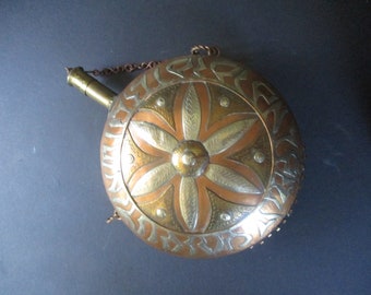 Middle Eastern Mixed Metal Canteen - Fun and unusual antique 1 liter water bottle in copper, brass and silver w Islamic text