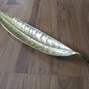 Virginia Metalcrafters Brass Leaf Tray - 12" long relief image of Petra plant leaf - wonderful details for plant lover decor