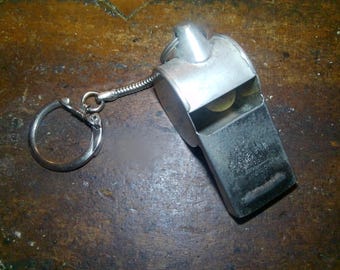 Whistle Keychain = 2" brass form made in Hong Kon - Classic vintage form for safety