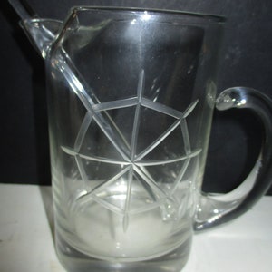 Nautical Cocktail Pitcher - 20 ounce form etched with ships wheel - with 8" mixing wand - excellent condition yacht and boat decor