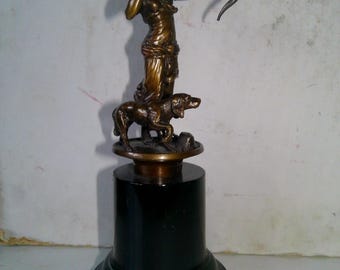 Bronze Statue of Roman Goddess of Hunt Diana ,  Rare and unusual  form - stylish Classical Decor - 6.5" tall on 3" diam. pillar base