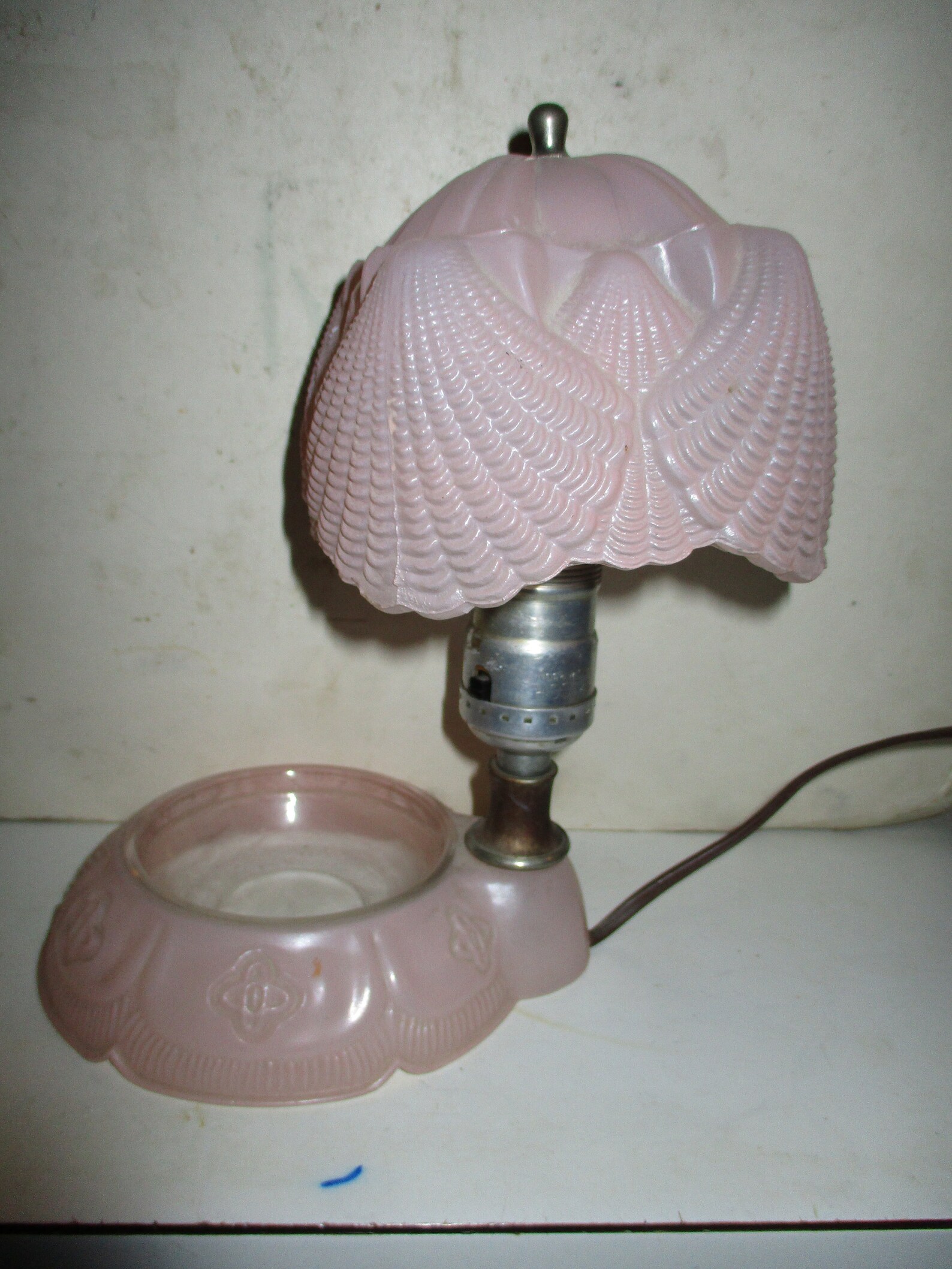 Antique Pink Glass Table Lamp Pressed Pink Glass Form Etsy