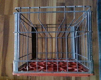 Wire Milk Crate w plastic bottom - McDonald- storage/display for ad or milk fan- 12.75" square x 11" deep stackers