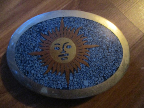 Sunburst belt buckle - fun 3.5" oval form of mixe… - image 1