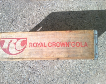 RC - Royal Crown Cola Soda Pop Crate - antique red paint on wood from Oakland California bottler - 18.5"  x 11.75" x 5" -