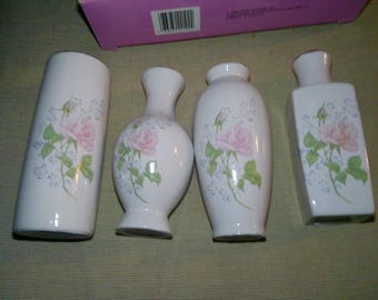 Bud Vase Set - New in Box (1988) - 4 mini vases 4.5" high glazed soneware - great bud vases or decor set
