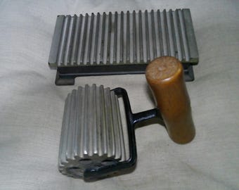 Hand Fluter Pleater Laundry Iron -4 piece cast iron forms for creating ruffles edges on fabrics - rare by North Bros Mfg.