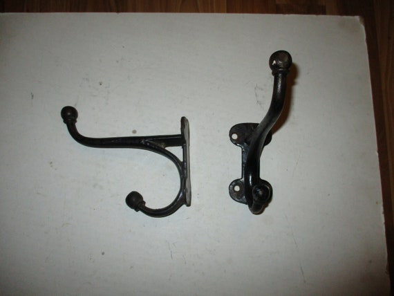 Cast Iron Wall Hooks Set of 2 Heavy Duty Double Hat or Coat Hooks 6 Deep W/ wall Mount 4 X 2 Great for Tack and Heavy Items 