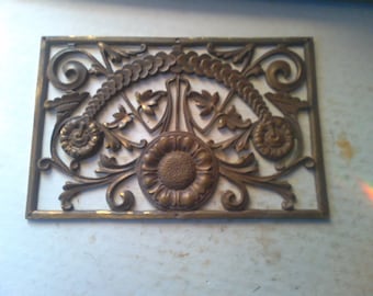 Decorative Brass Pediment or Accent - leaf and sunflower floral centerpiece- 8.75" x 5.75" form for doors, walls, furniture and more