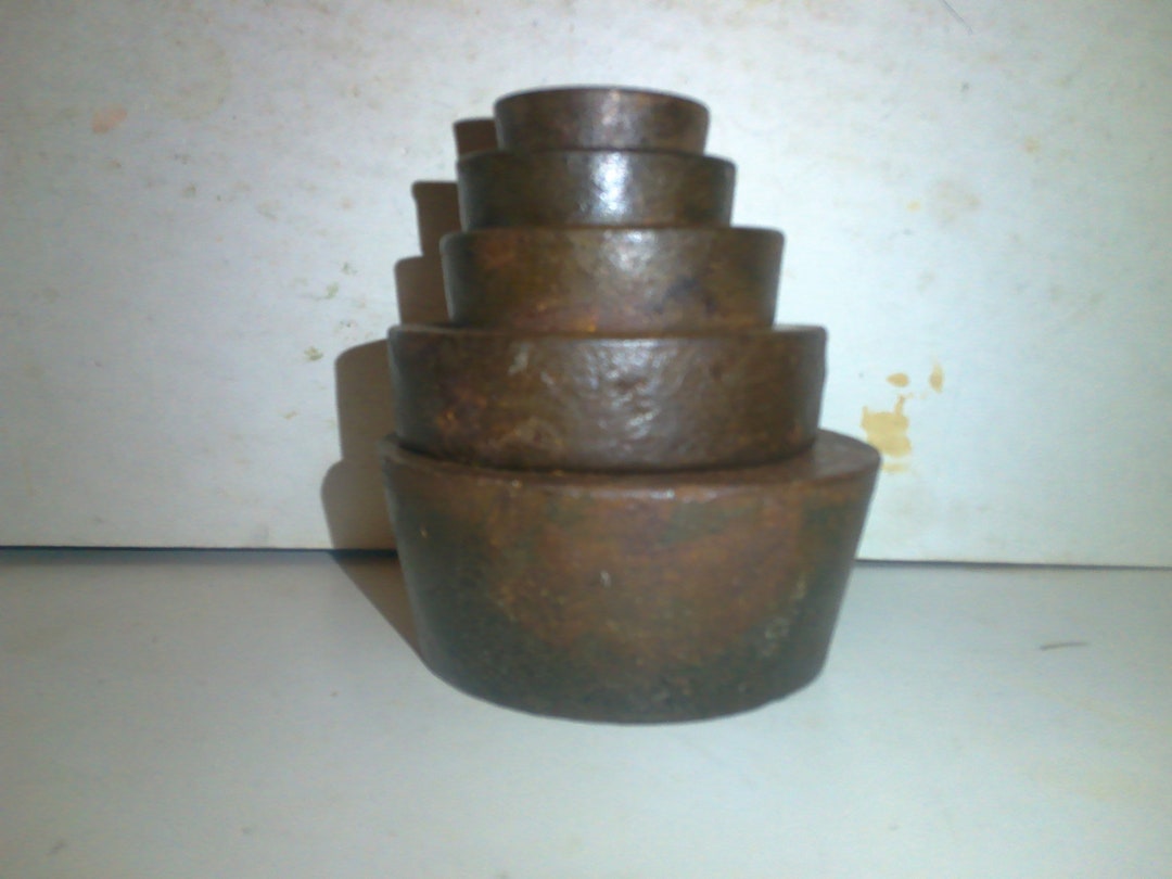 Antique Scale Weights - Set of Five Stacking Cast Iron Discs - 4 Lb, 2 ...