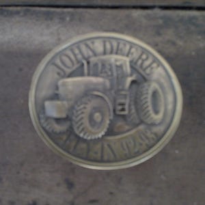 John Deere Tractor Belt Buckle - 1992-93 Fly-In dealer promo Deep Relief Cast Brass form by Bergamot