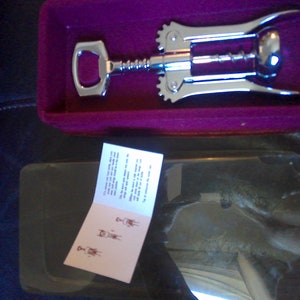 Silver Brass Corkscrew Bottle Opener - Mechanical butterfly arm style form 7.5&quot; high - Made in Italy - Great Condition
