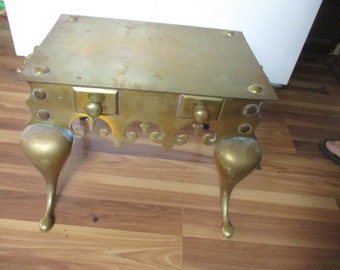 Antique Footmans Stool Trivet -Victorian Solid Brass Form - 18" x 19" x 11.25" high - Cabriole legs on 2 sides - Great decor indoors or out