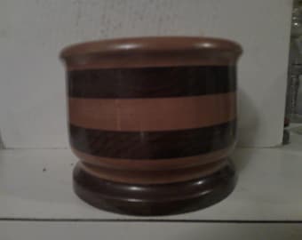 Turned Wood Bowl - 7" diam. 5.25" high layered maple/walnut bowl - elevated foot and rolled rim - hand made striped form for use or decor