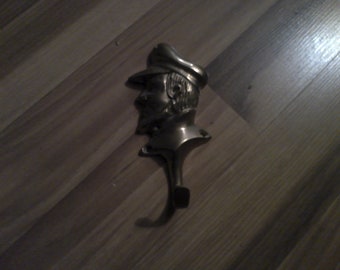 Nautical Brass Wall Hook - Ships Captain Profile Shaped Coat Hook for home or office  5.25" tall form with great details