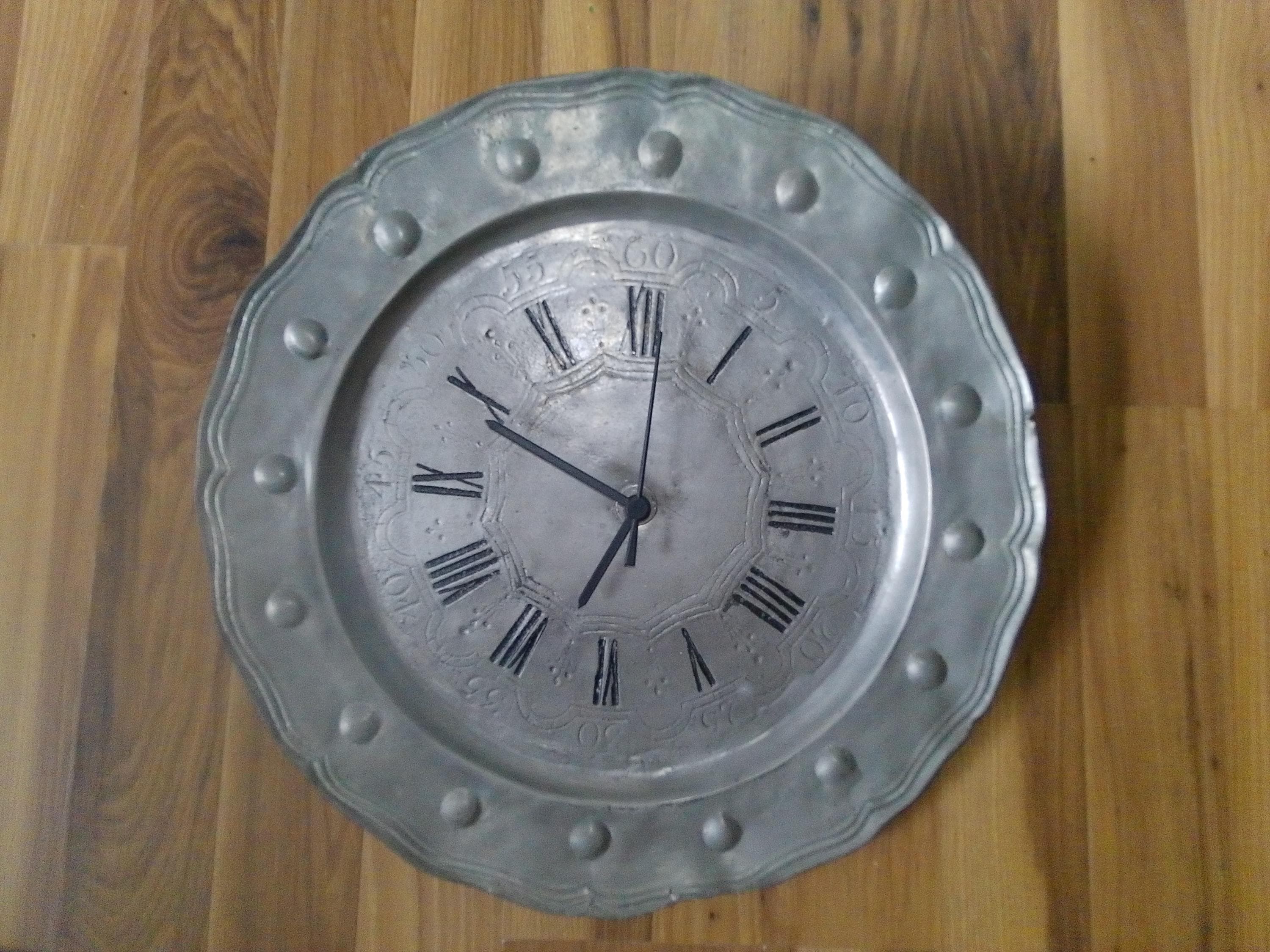 Large Pewter Wall Clock - Roman and Arabic Numerals - 15