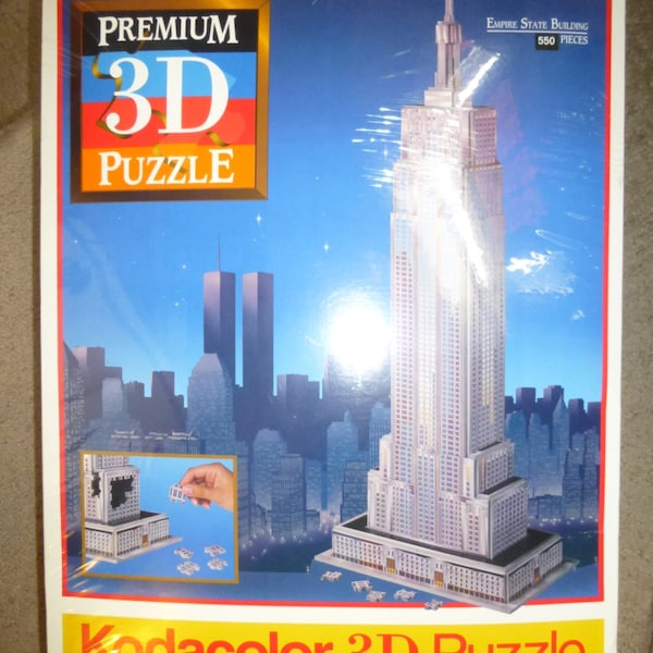 Vintage Kodacolor 3D Puzzles - New In Box - Set of Two Unopened 3D Puzzles - Empire State Building 550 pieces and Mt Rushmore 325 piece