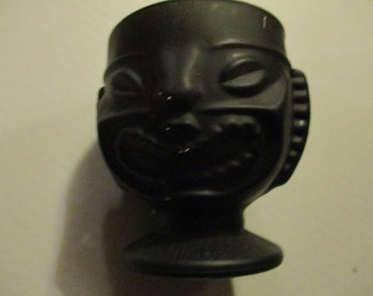 Tiki Glass Goblet Mug - painted glass cup with double tiki face body - interesting and unusual forms - for drinks or decor
