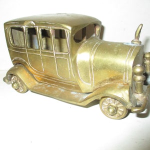 Limousine - Solid brass push toy for play or deco -  1930s Packard or Cadillac -  6&quot; x 3&quot; x 3&quot; with spinning wheels
