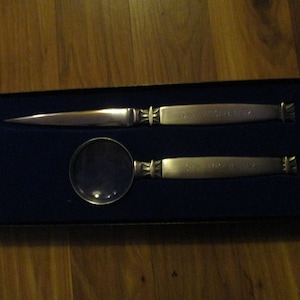 Crown Desk Set - 2&quot; diameter Magnifying Glass and 9.5&quot; Letter Opener -City National Bank promo4 - Functional forms for decor or use