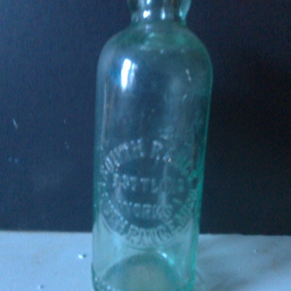 Antique 1880s Glass Blob Top Beer Bottle - South Range Bottling Works - Michigan (U.P.) -8 oz glass bottle 7" high 2.5" diam.