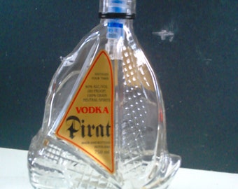 Pirate Ship shaped decanter bottle - vintage EMPTY Pirat Vodka (Poland)  - Unusual storage and decor piece