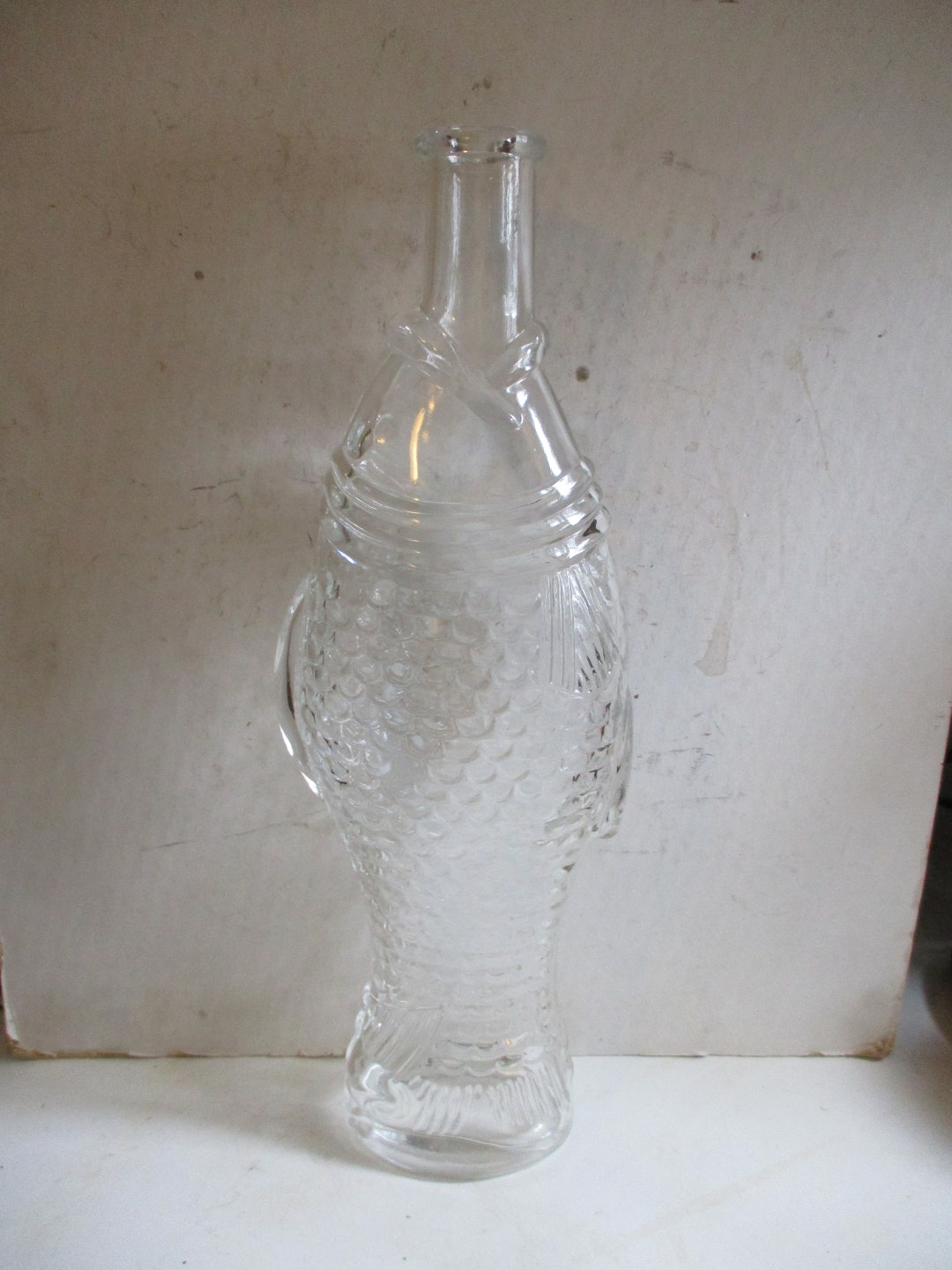 Large Glass Fish Bottle 15 Tall 40 Oz Form for Decor Etsy