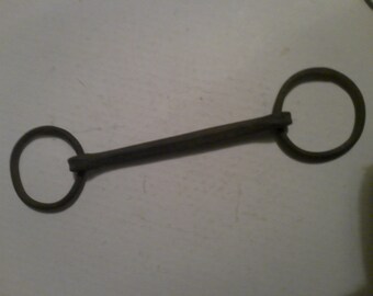 Antique Wrought  Iron Horse and Carriage Bit -wrought iron bar version of classic form easily repurposes as planter hanger  or ring hook etc