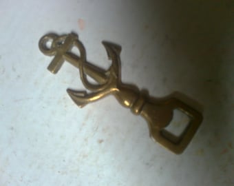 Anchor shaped Brass Bottle Opener- 1 piece bottle opener - collectable form of the classic style - hole in handle for decor hanging