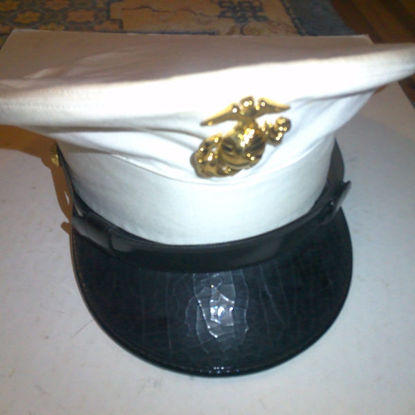 US Marines Dress Military Uniform Hat w brass crest - size 7 -