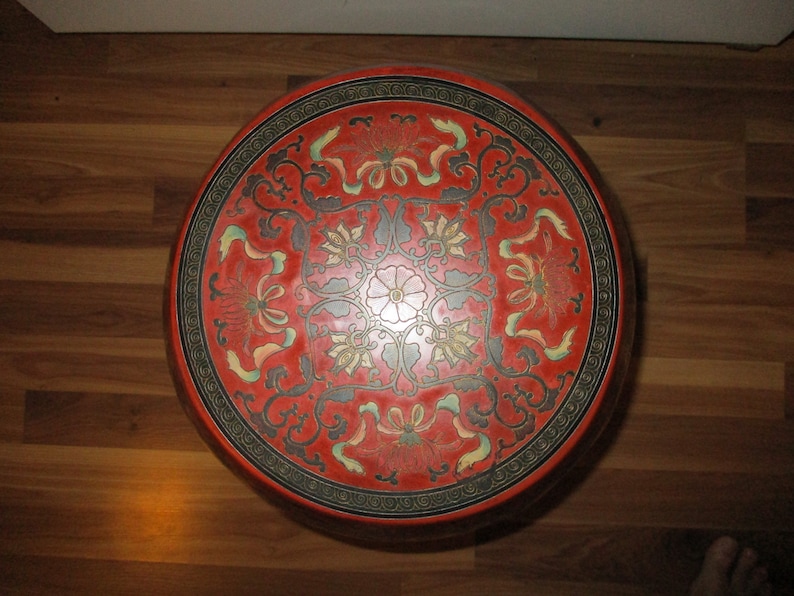 Painted Lacquer End Table Unusual Cinnabar Painted Floral Etsy