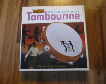 Tambourine - New old stock 1967 EMENEE Swing and Play Professionally Styled 10" Tambourine - decorated with hippie dancers -new in box