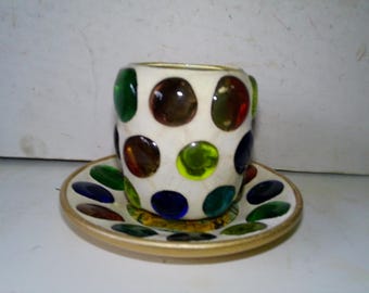 Bubble Glass or Jewelite Votive Candle Holder3" high x 2.75" diam. and Jamaica souvenir plate (5" diam) -