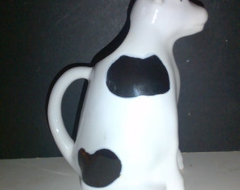 Cow Pitcher Creamer -32 oz black/white ceramic form by Frutuoso - great decor or serving piece