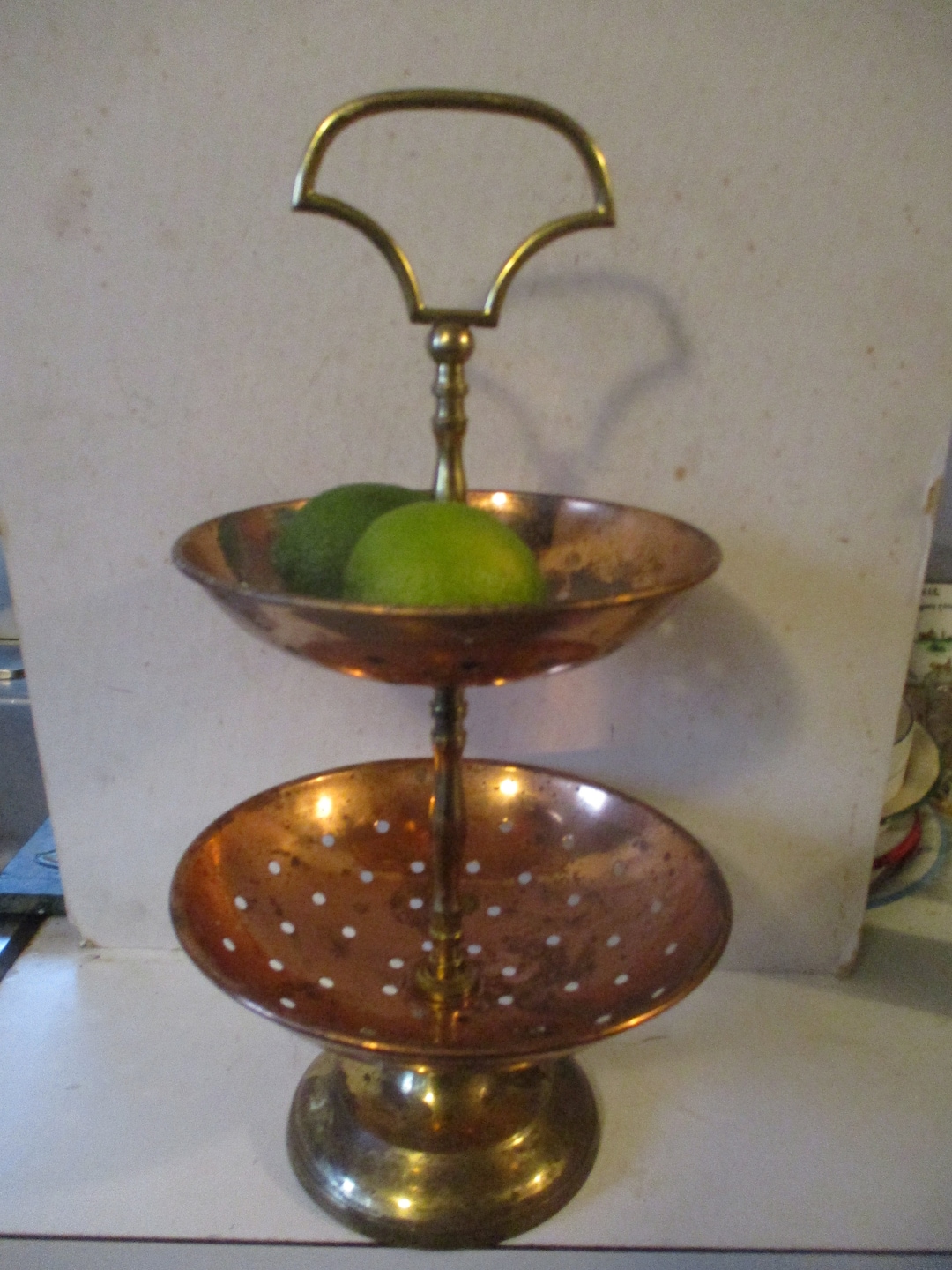Table Top Etagere 2 Level Copper and Brass Fruit Bowls or Serving Trays