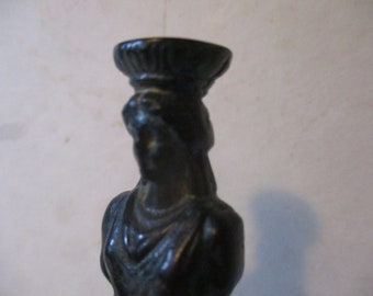 Bronze Roman woman in toga and crown - 3.5" Figurine - Victorian or French take on neo-classical Roman revival statuette