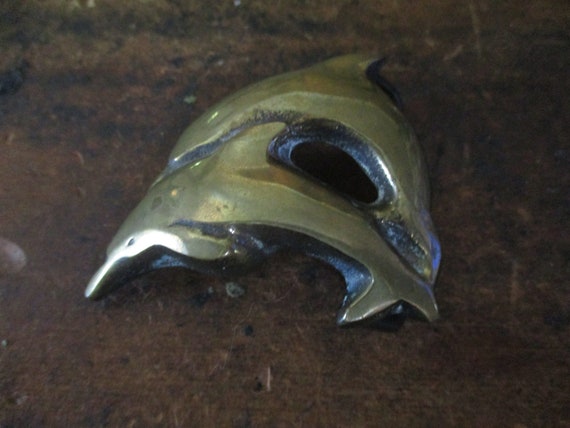 Scott Nelles Brass Dolphin Belt Buckle - 1977 dou… - image 1
