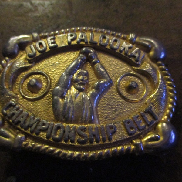 Joe Palooka Championship Belt Buckle - fun CHILD SIZED comic strip boxer belt buckle - missing glass jewels - very rare