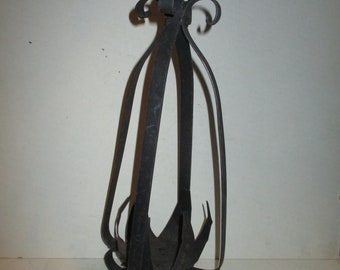 Hanging or Tabletop Candleholder- Spanish Gothic Revival form can hang from chain -16" high - unusual wrought iron form for pillar and tea